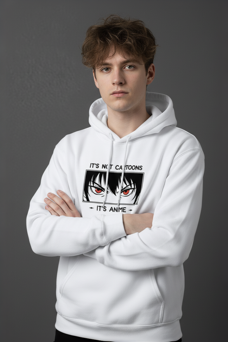 "It’s Not Cartoons, It’s Anime” Men’s Hoodie – Streetwear for Otaku Fans