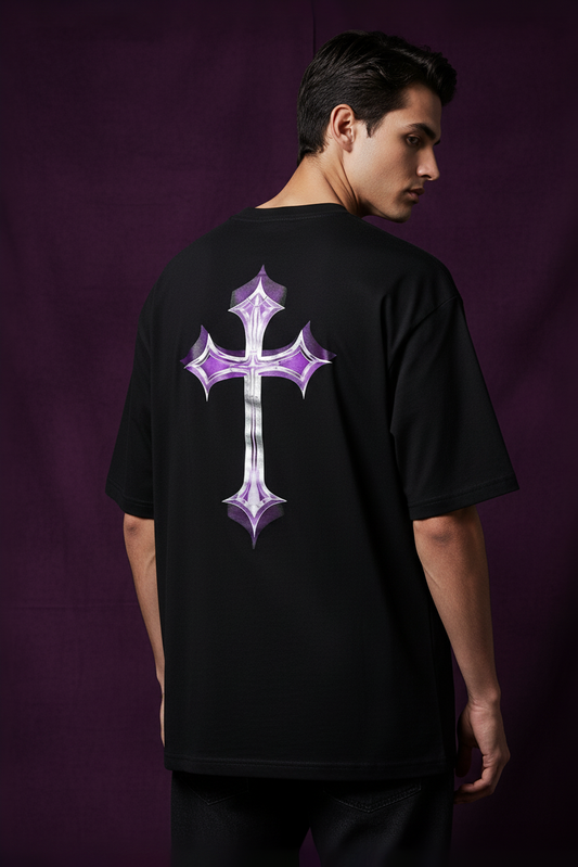Midnight Aura Oversized Tee – Gothic Cross