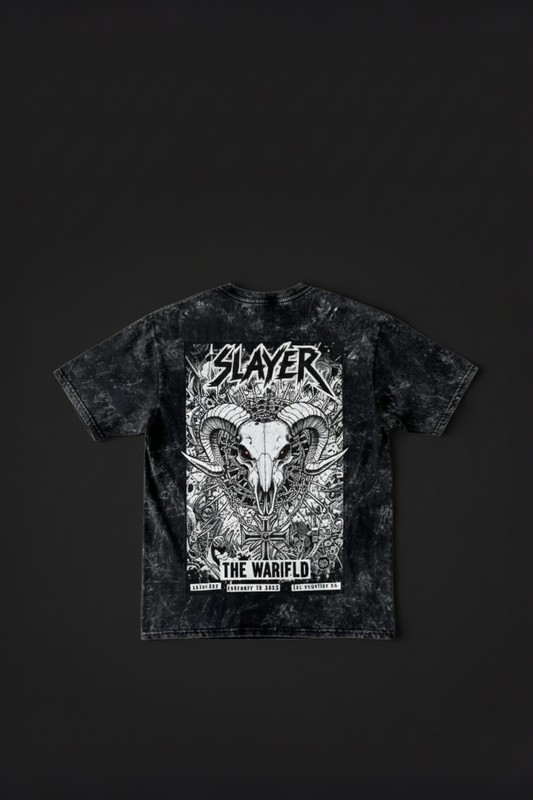 Black Acid Wash Oversized Slayer Graphic T-Shirt