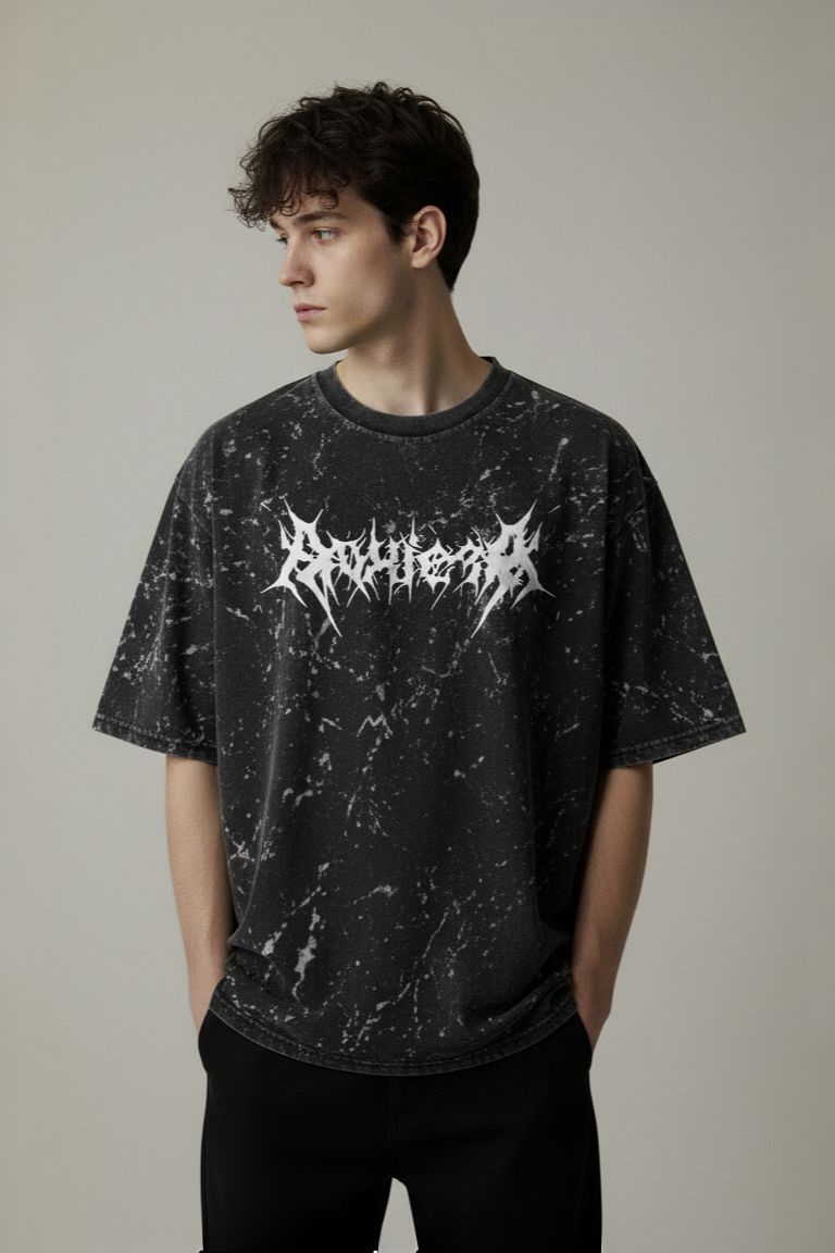 Black Acid Wash Oversized Slayer Graphic T-Shirt for Men